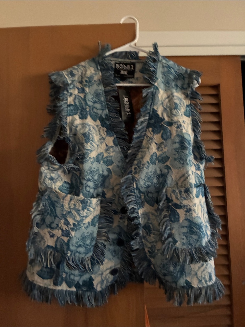 Blue Floral Fringe Vest Jacket